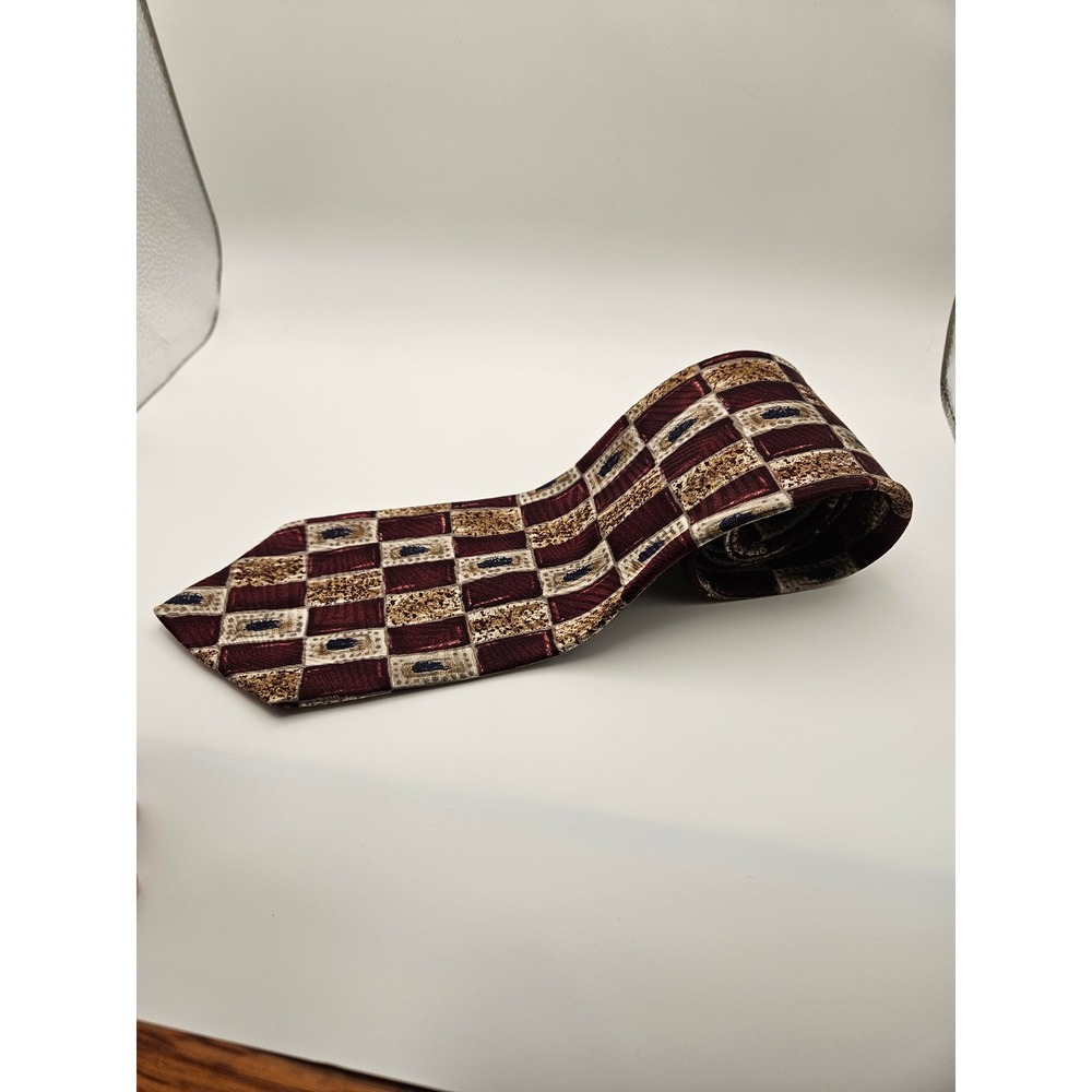 Robert Talbott Carmel-By-The-Sea Silk Tie Burgundy Gold Geometric Hand Sewn USA - Picture 3 of 6